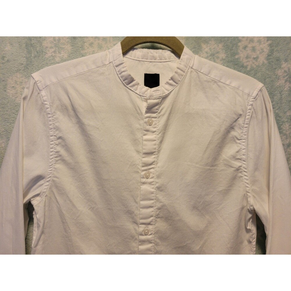 H&M Men’s Small White Solid Long Sleeve Button-Up Band Collar Regular Fit Shirt